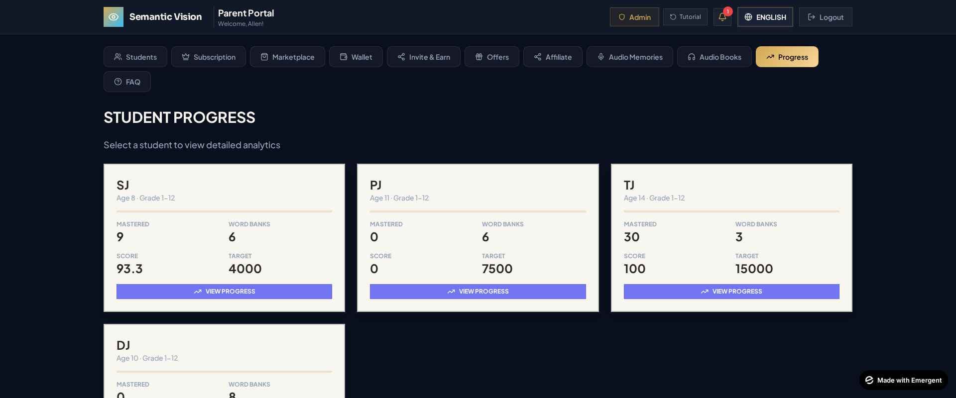 Semantic Vision · Student Progress Dashboard